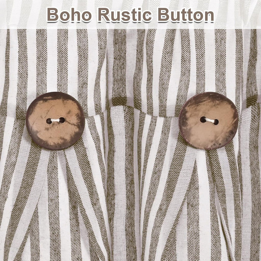 Brown Striped Button Farmhouse Valance