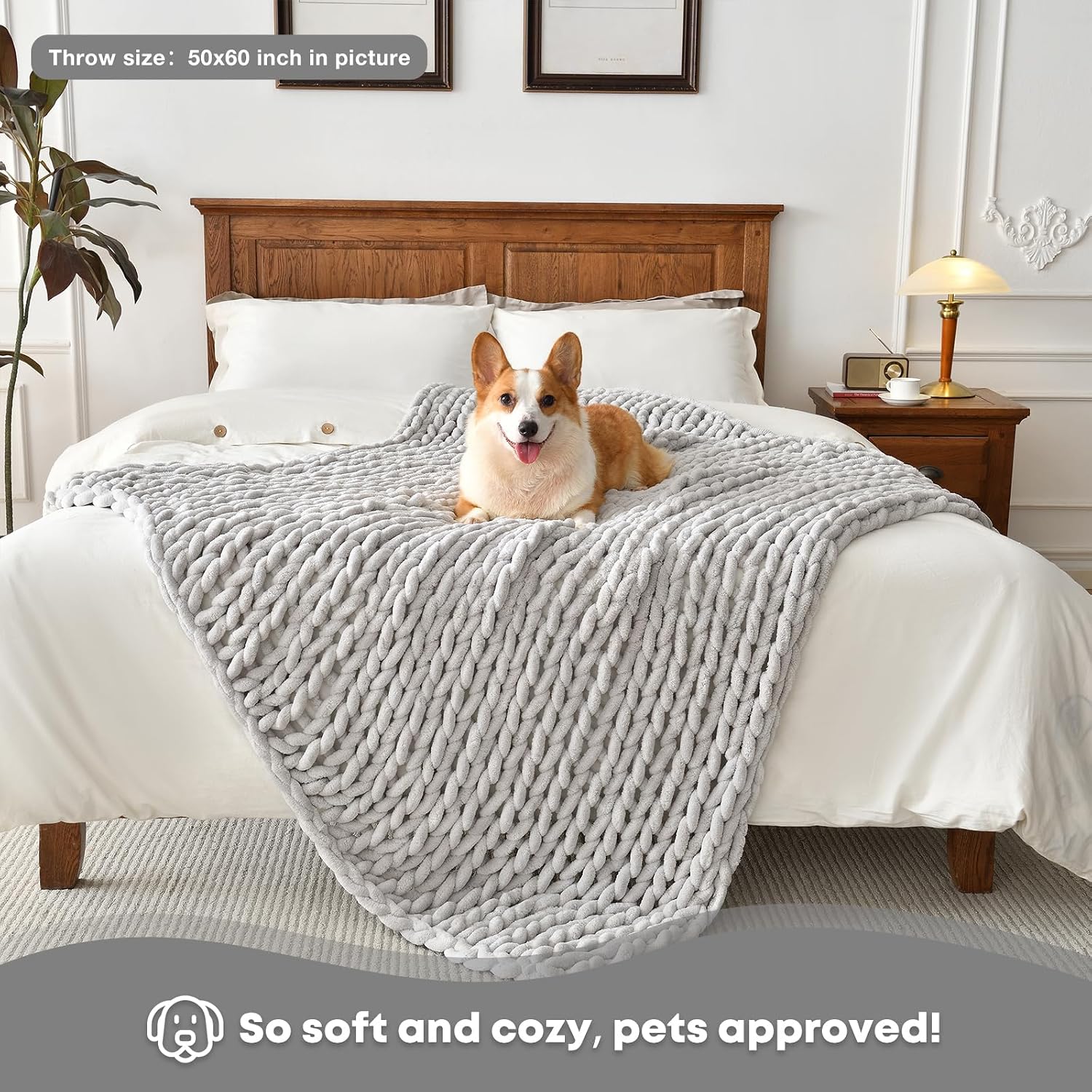 Light Grey Chunky Knit Chenille Throw Blanket