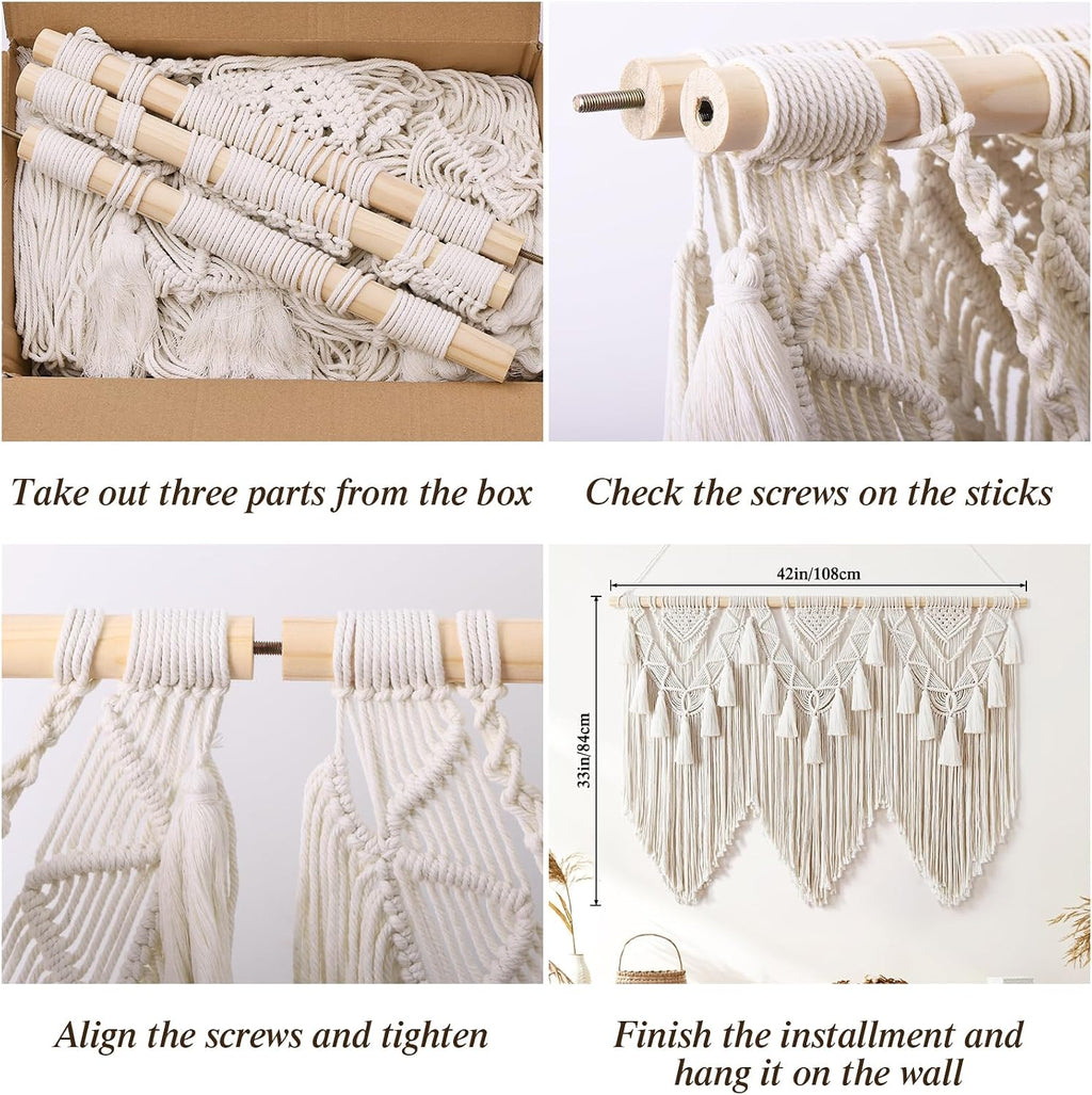 Beige Boho Large Woven Macrame Wall Decor