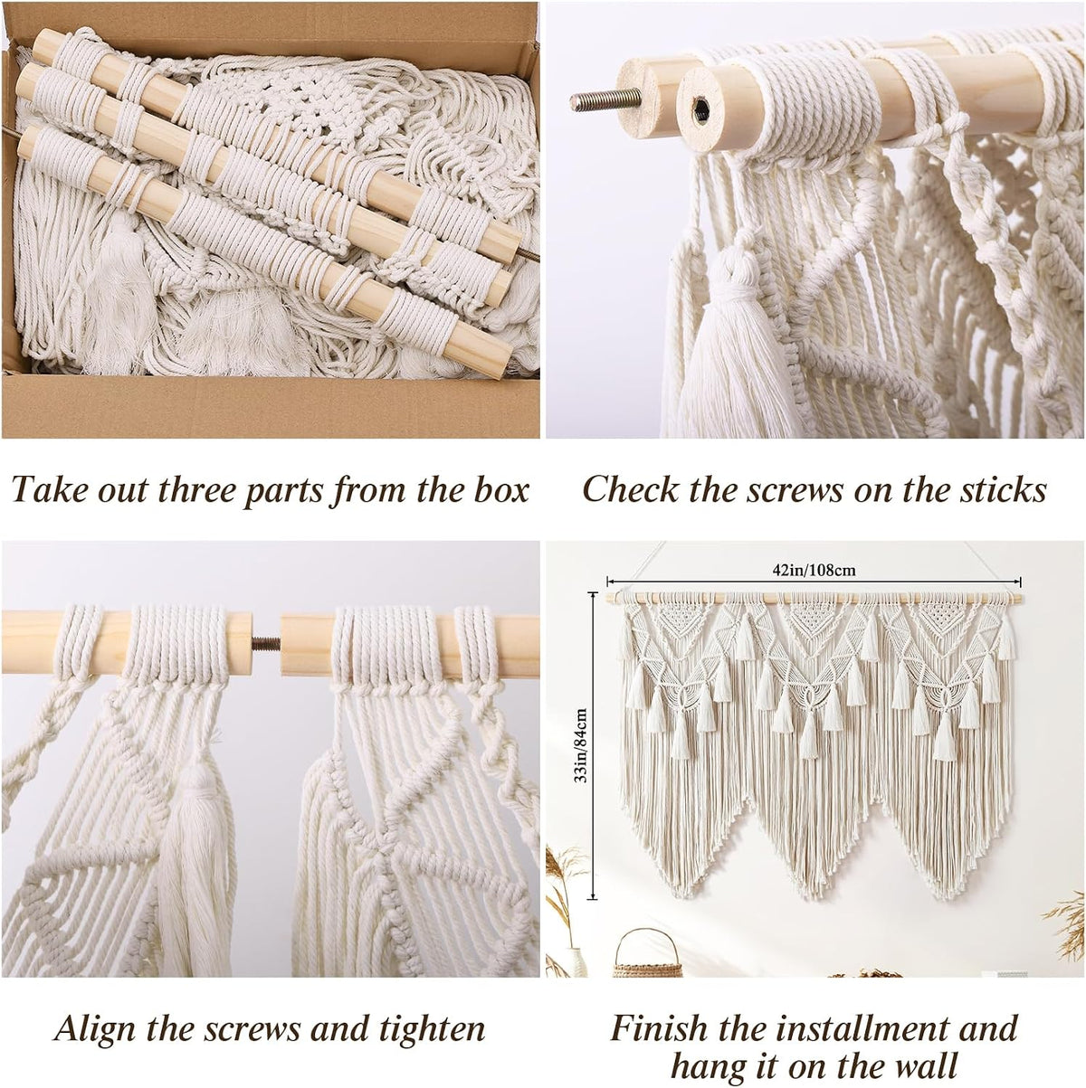 Beige Boho Large Woven Macrame Wall Decor