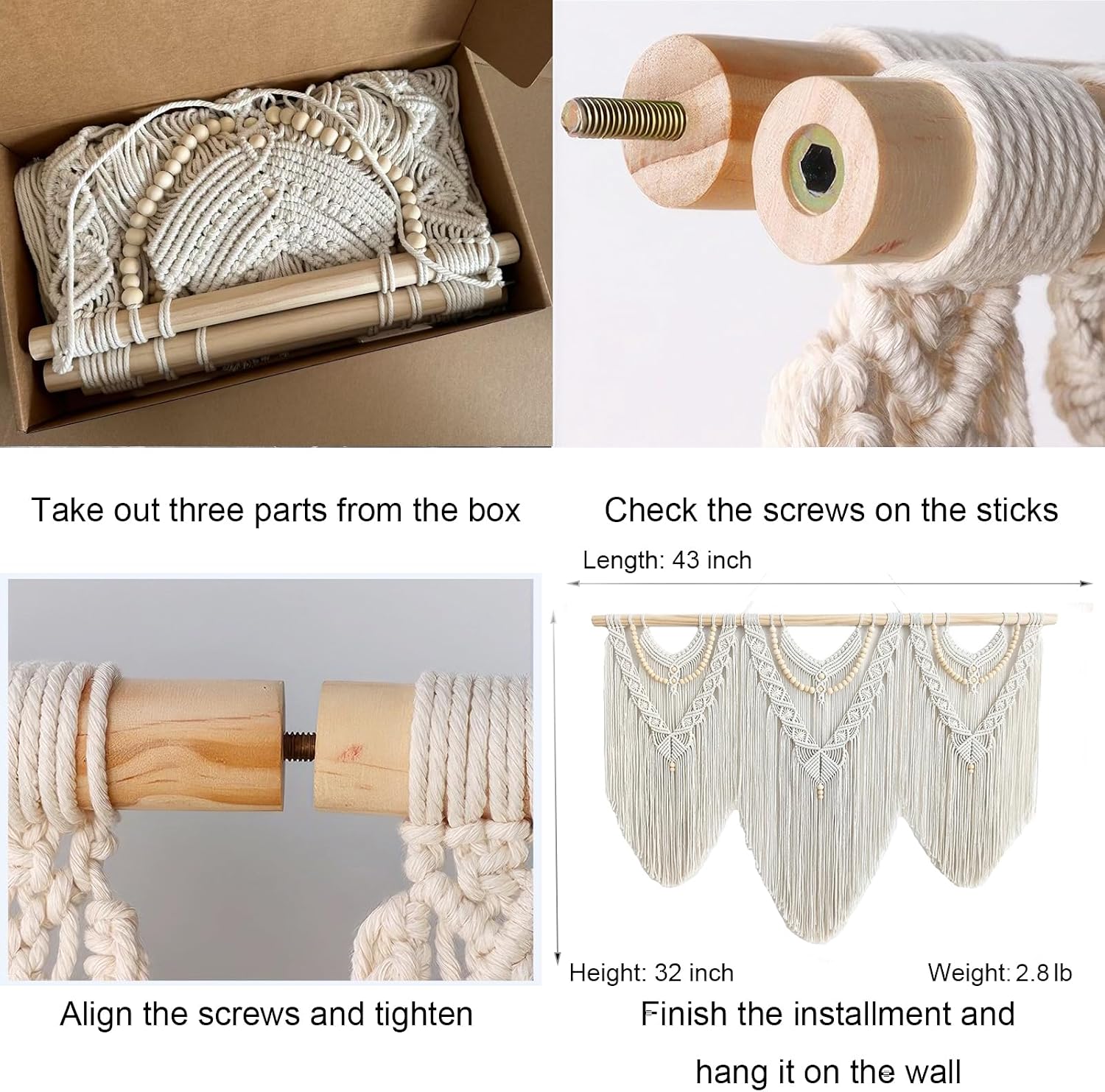 Beige Boho Large Macrame Wall Hanging Decor