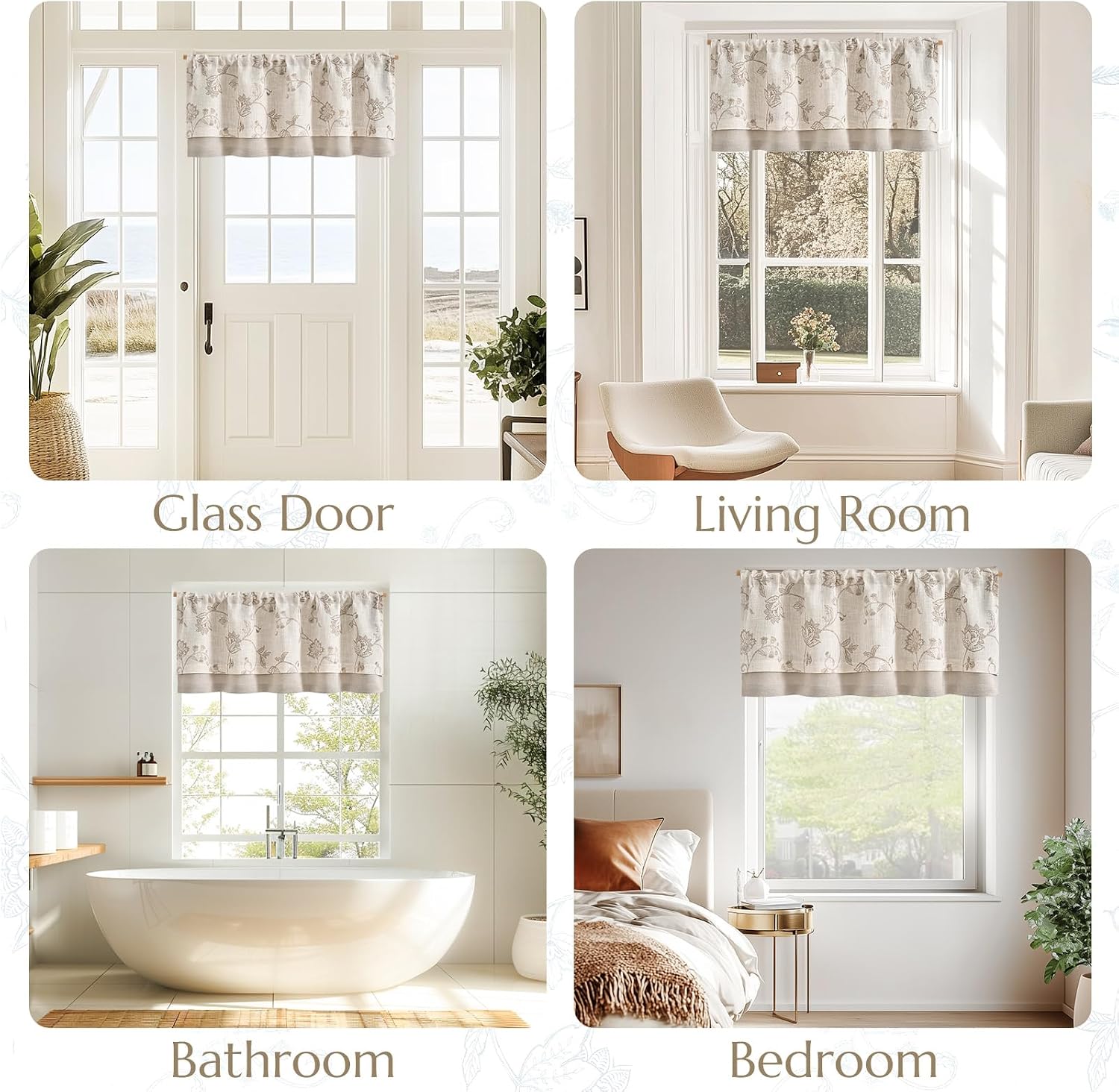 Tan Linen Floral Farmhouse Valance