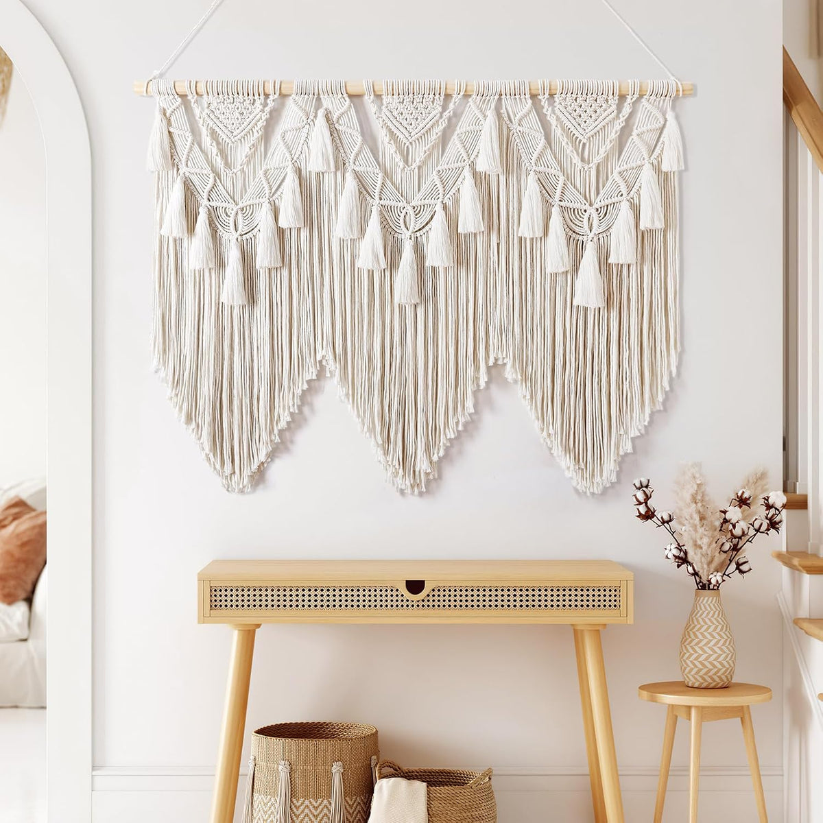 Beige Boho Large Woven Macrame Wall Decor