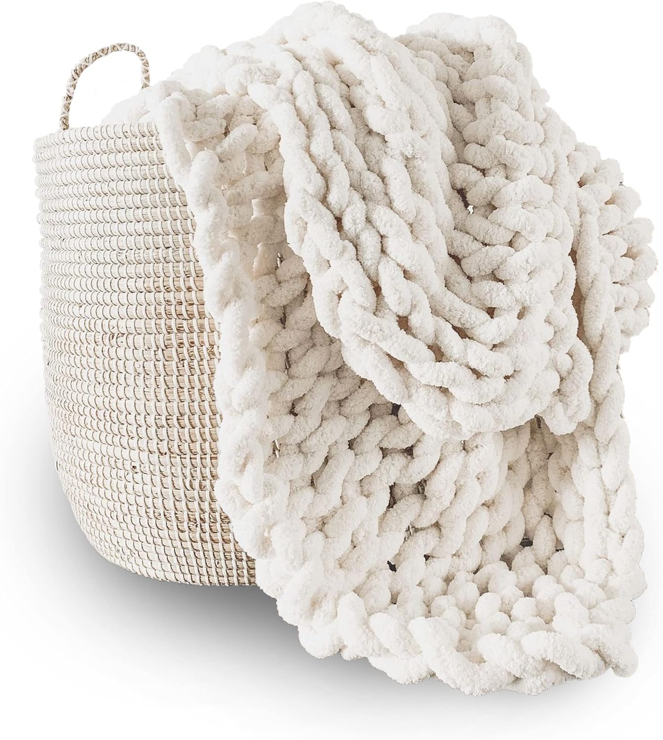Cream White Jumbo Chenille Chunky Knit Throw