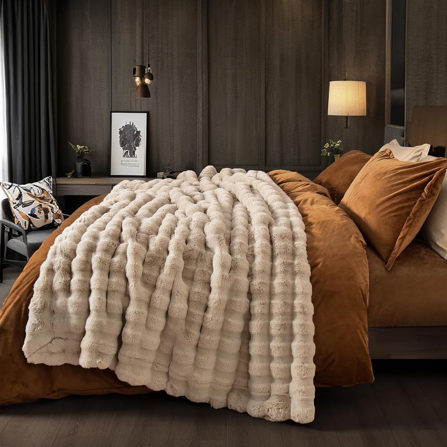 Oak Bubble Reversible Faux Fur Throw Blanket