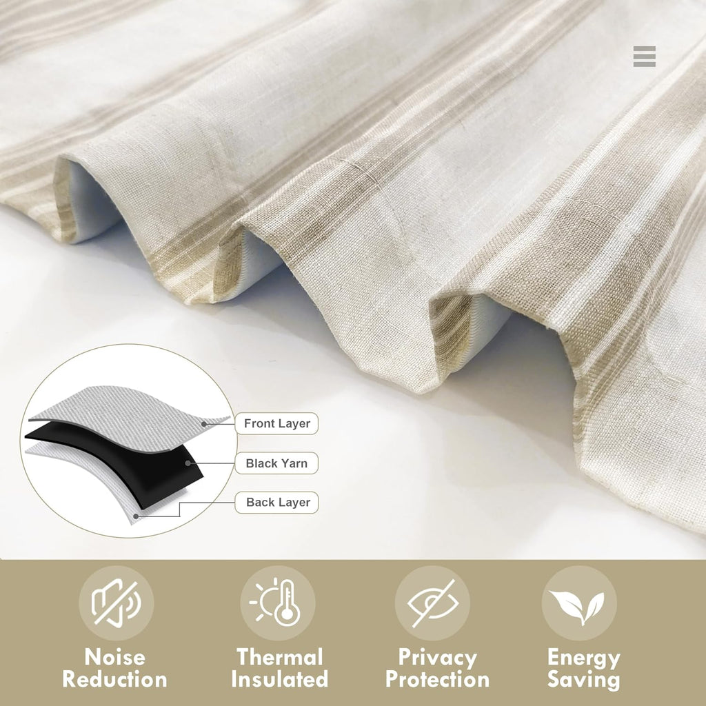 Camel Beige Striped Blackout Window Valance