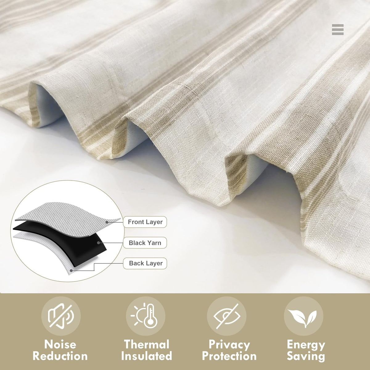 Camel Beige Striped Blackout Window Valance