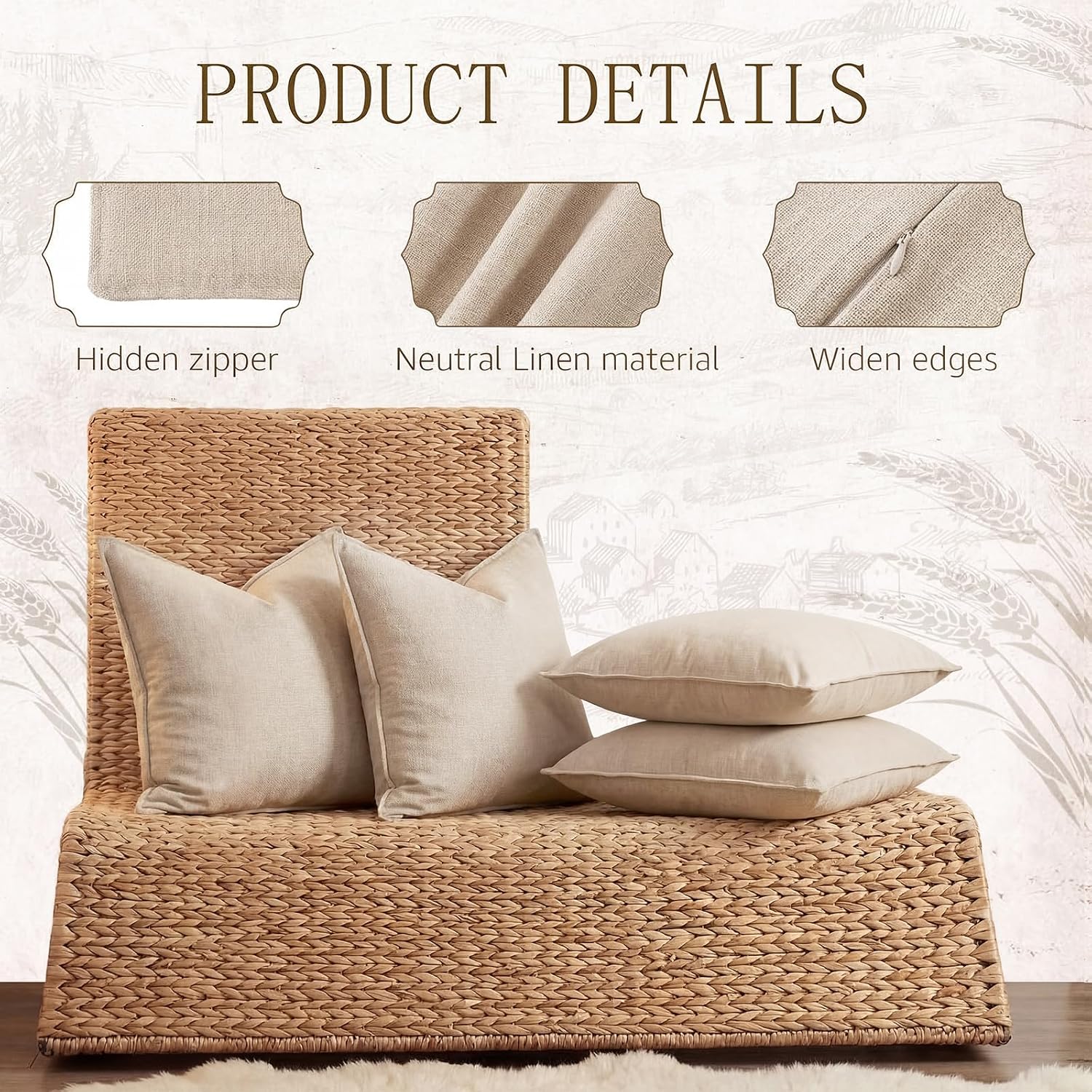 Beige Linen Decorative Pillow Cover Set