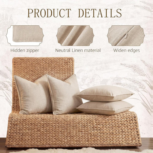 Beige Linen Decorative Pillow Cover Set