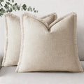 Beige Fringe Linen Pillow Cover Set
