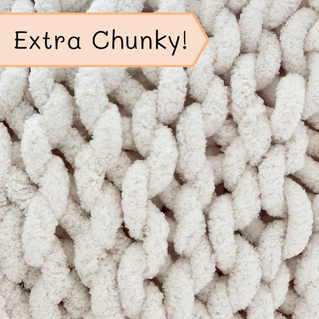 Cream White Jumbo Chenille Chunky Knit Throw