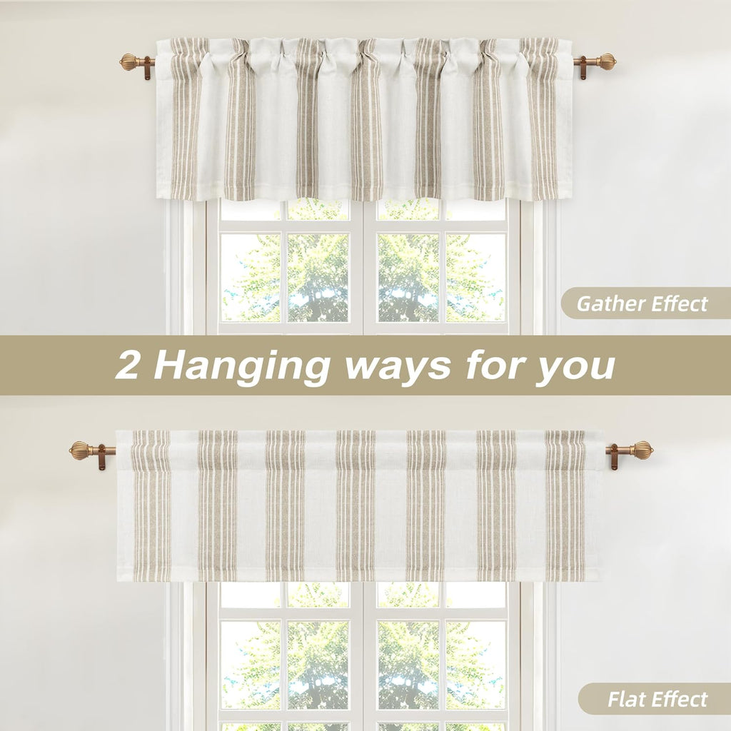 Camel Beige Striped Blackout Window Valance