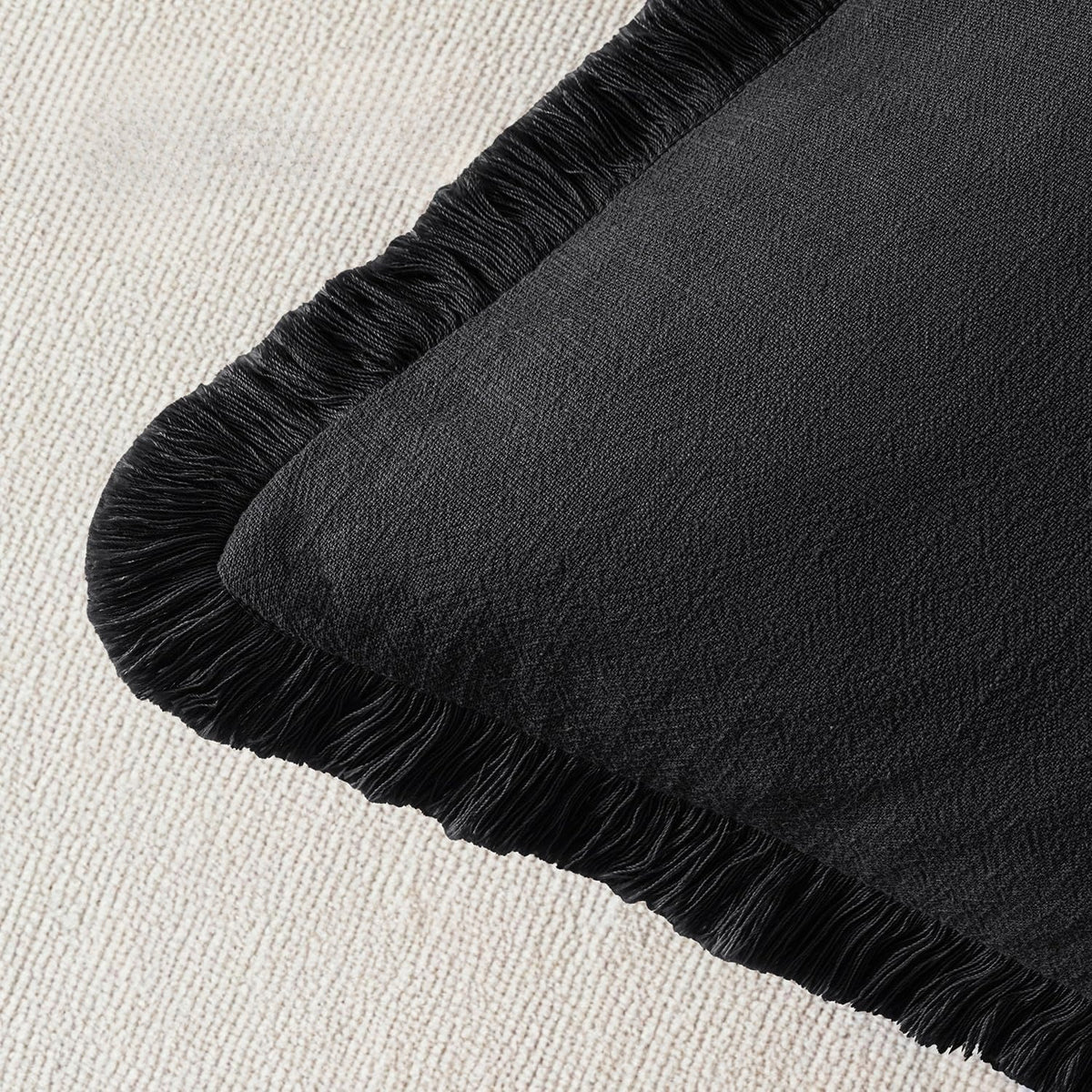 Black Fringe Linen Pillow Cover Set