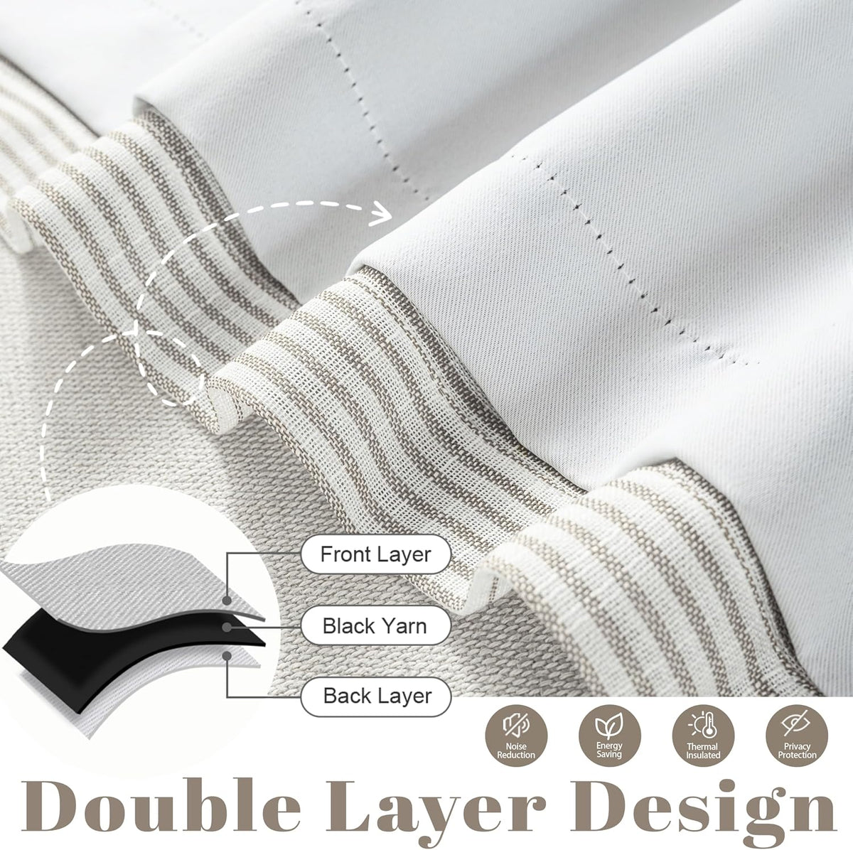 Beige Striped Blackout Curtain Valance