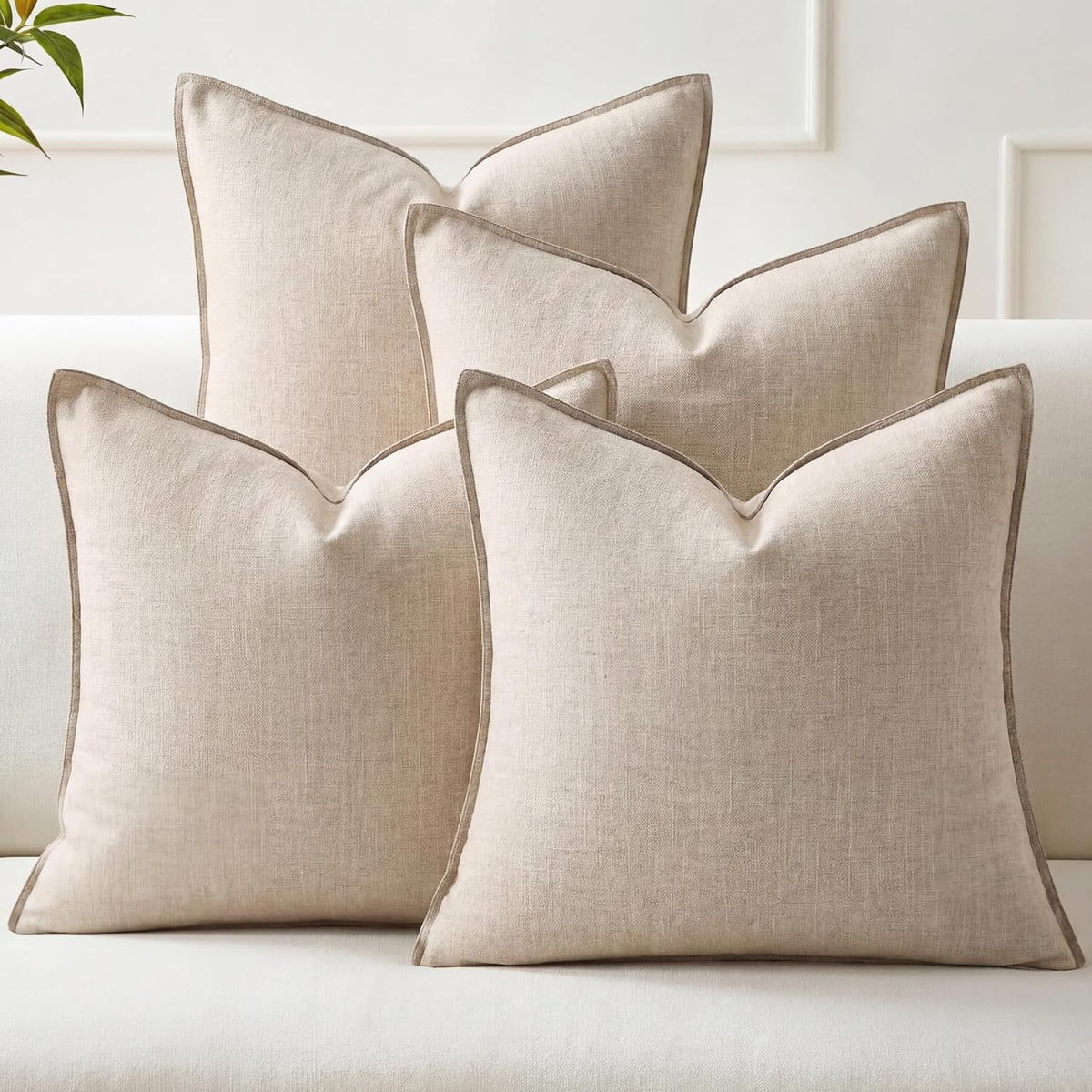 Beige Linen Decorative Pillow Cover Set