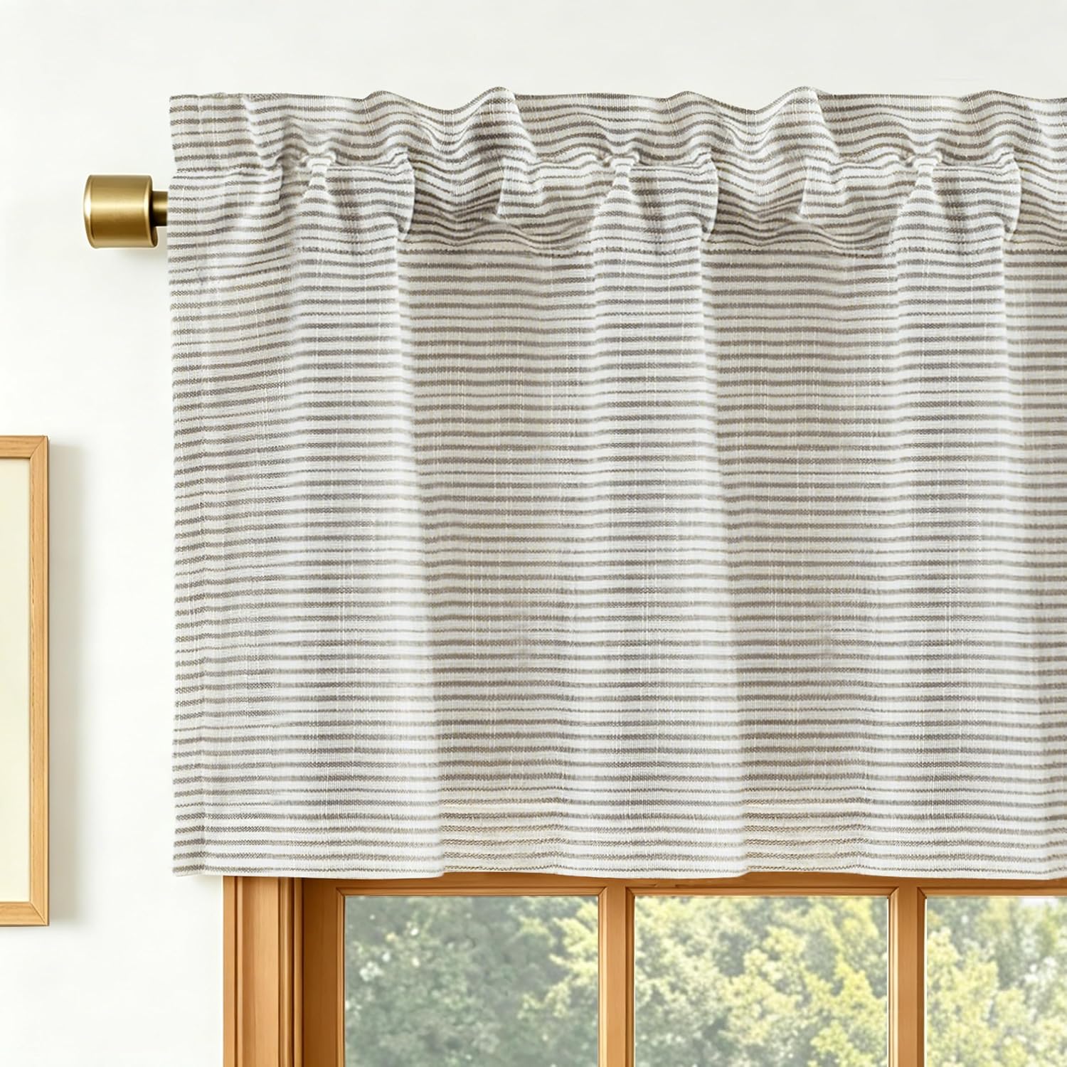Beige Striped Blackout Curtain Valance