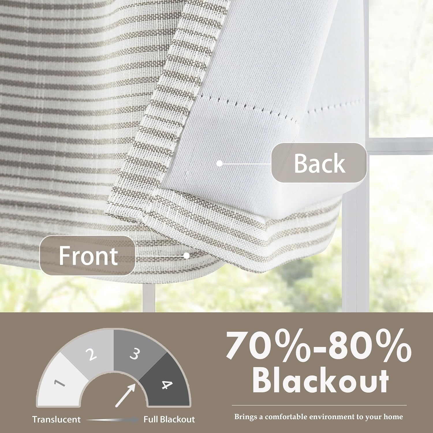 Beige Striped Blackout Curtain Valance