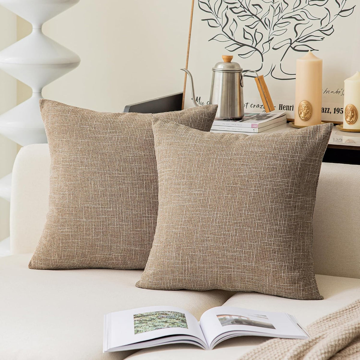 Natural Linen Square Pillow Cover Set