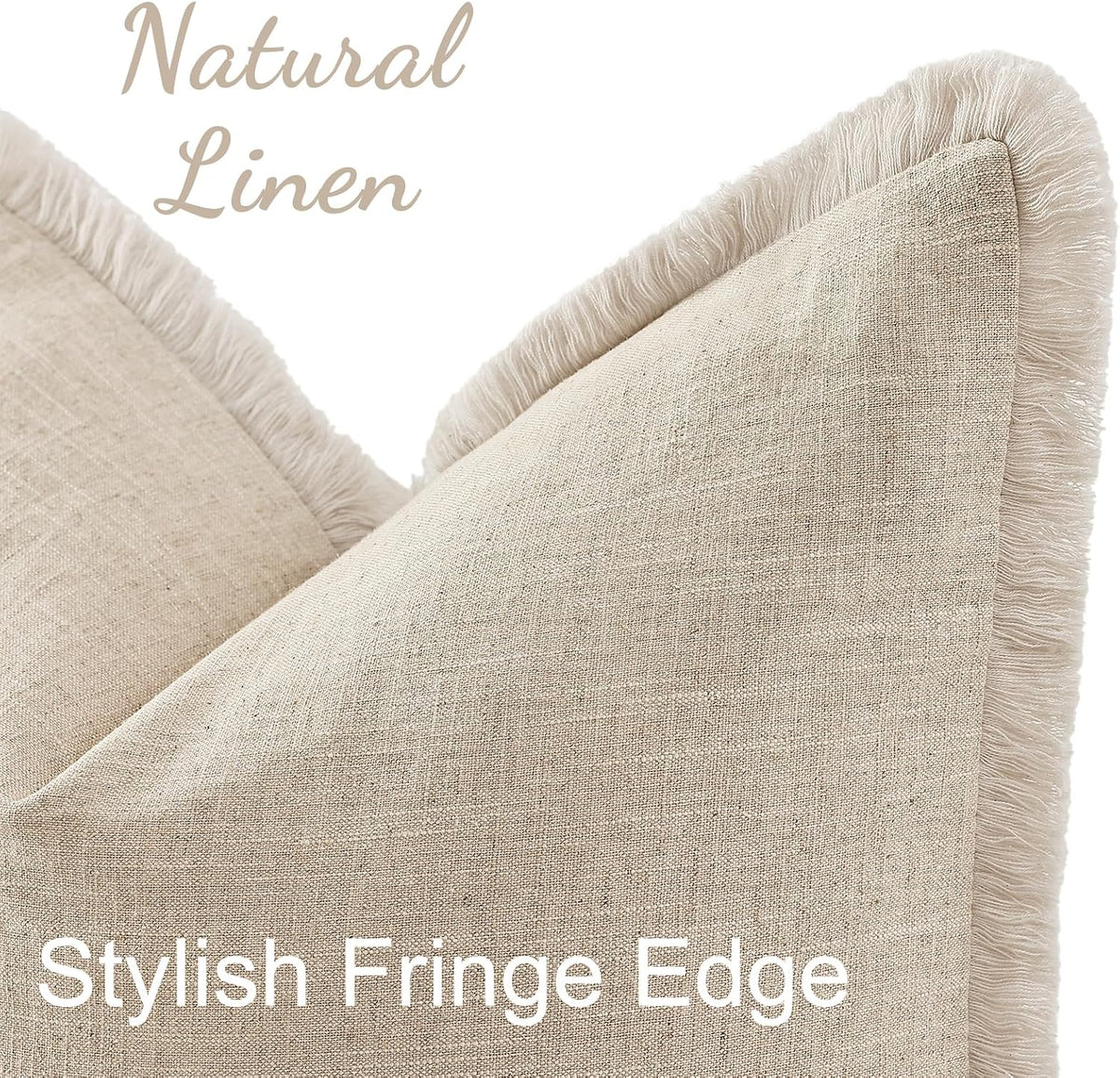Beige Fringe Linen Pillow Cover Set