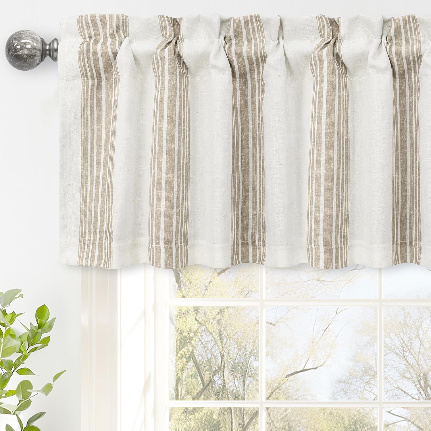 Camel Beige Striped Blackout Window Valance