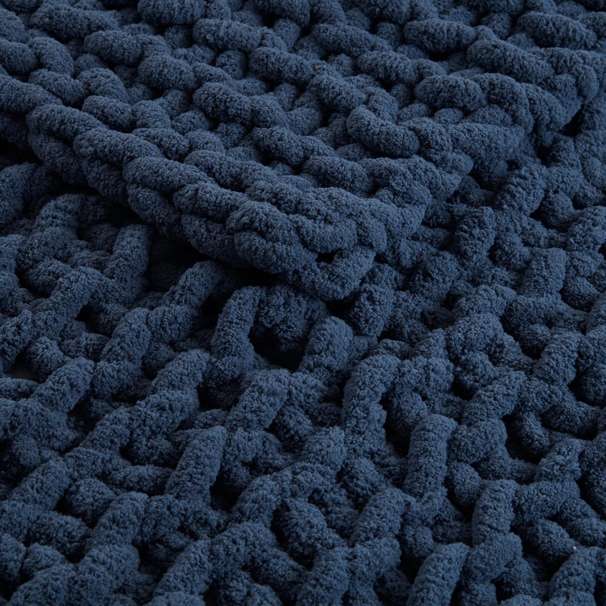 Navy Chenille Chunky Knit Throw Blanket