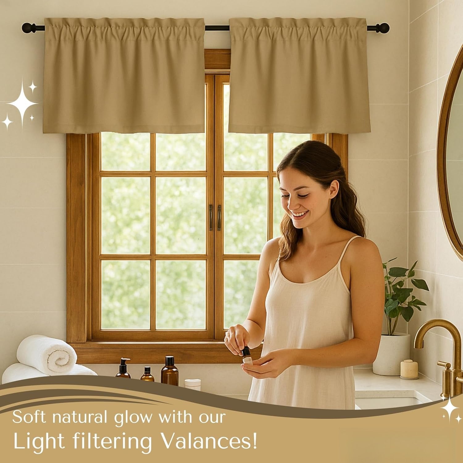 Beige Semi‑Sheer Window Valance Set